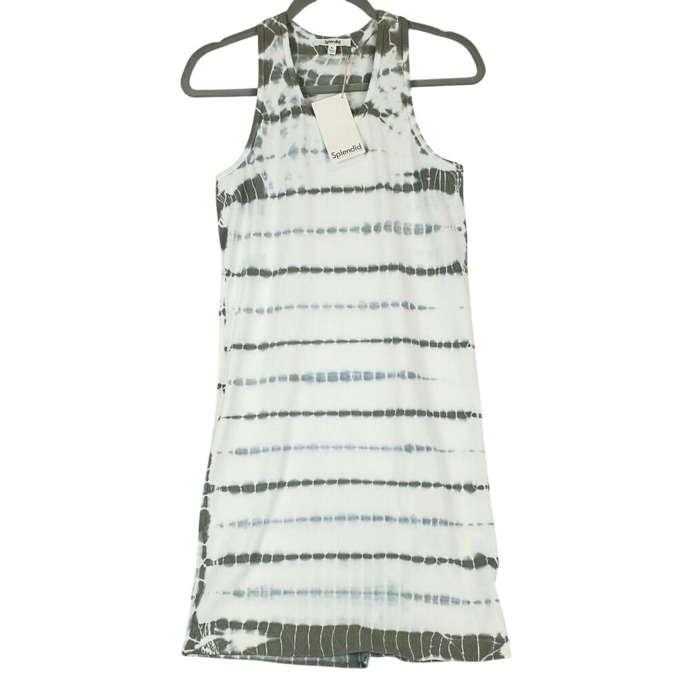 Splendid Midi Racerback Dress XL Gray Olive Tie Dye Tank Ribbed Stretch Fit NWT